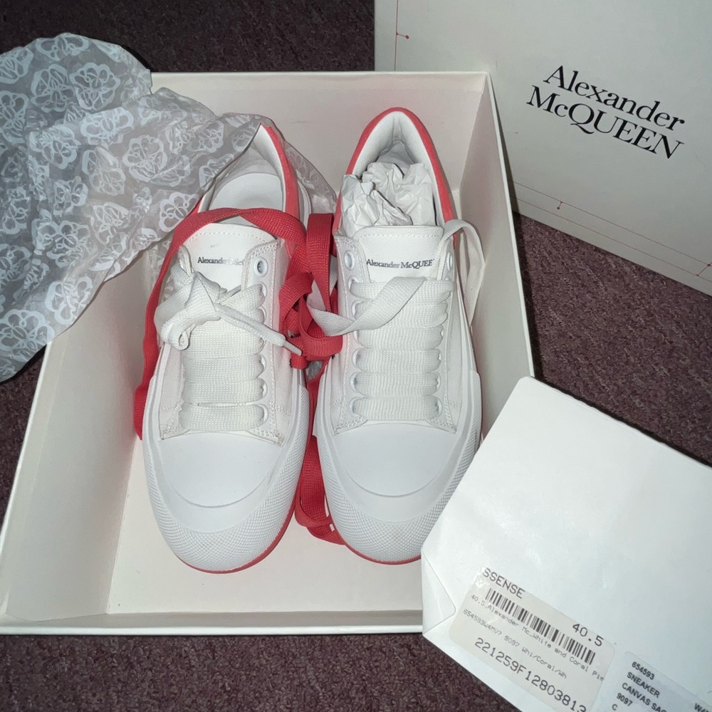 Alexander McQueen White and Red Lace-Up Sneakers
